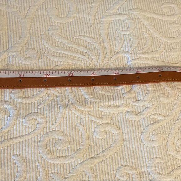 SANCIA Elke Skinny Belt Cognac Leather Slim Gold Buckle Minimalist Size Med - Picture 7 of 10